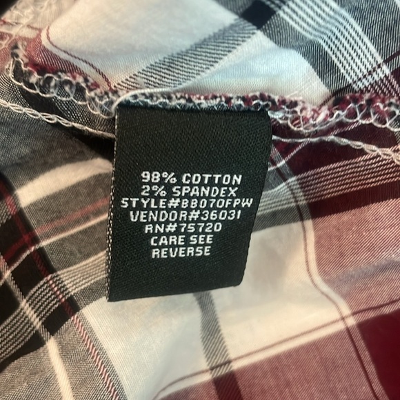 BUCKLE Men’s Burgundy White Plaid Embroidered Long Sleeve Button Athletic Large - Picture 8 of 9